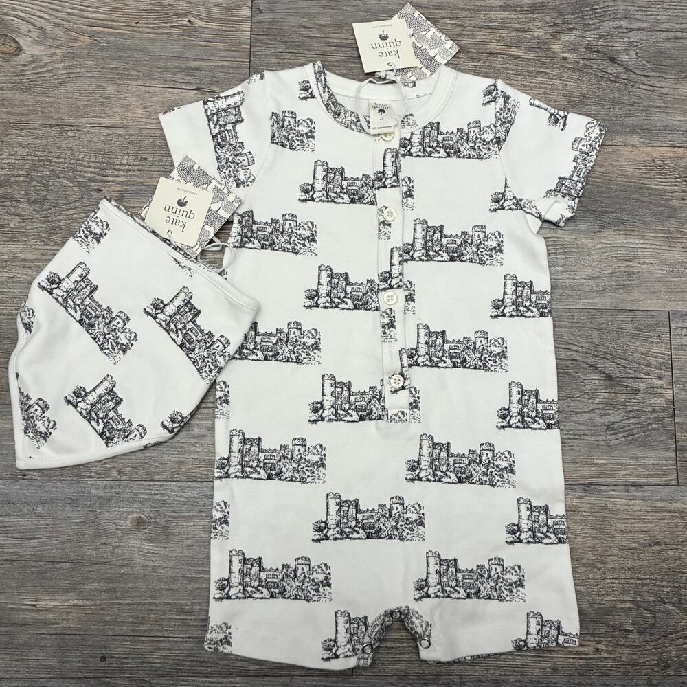 NWT Kate Quinn 2T Sandcastle Shortie + Bandana Minimalist Coastal Organic Cotton